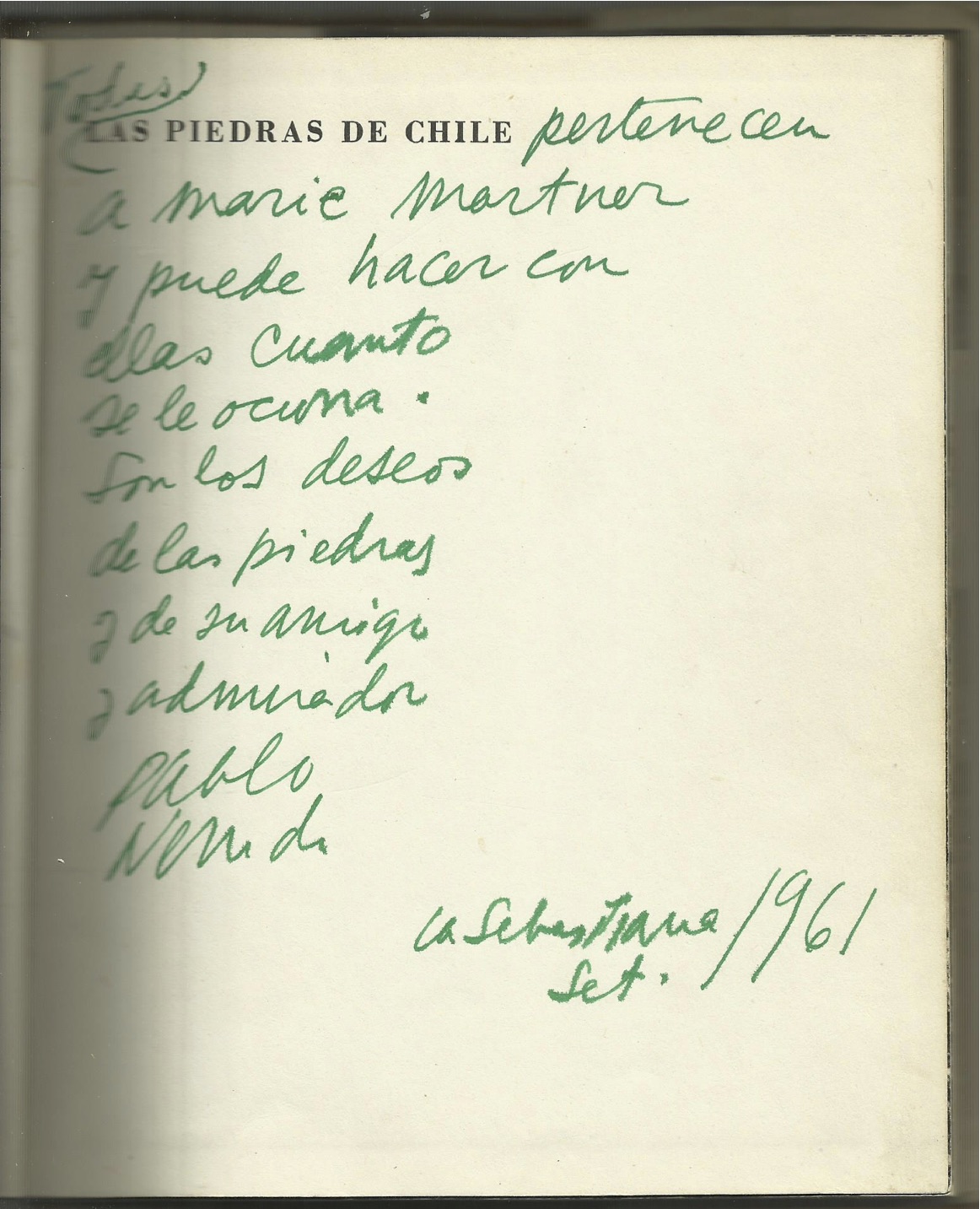 Las piedras de Chile. Dedicatoria Las piedras de Chile. Dedicatoria